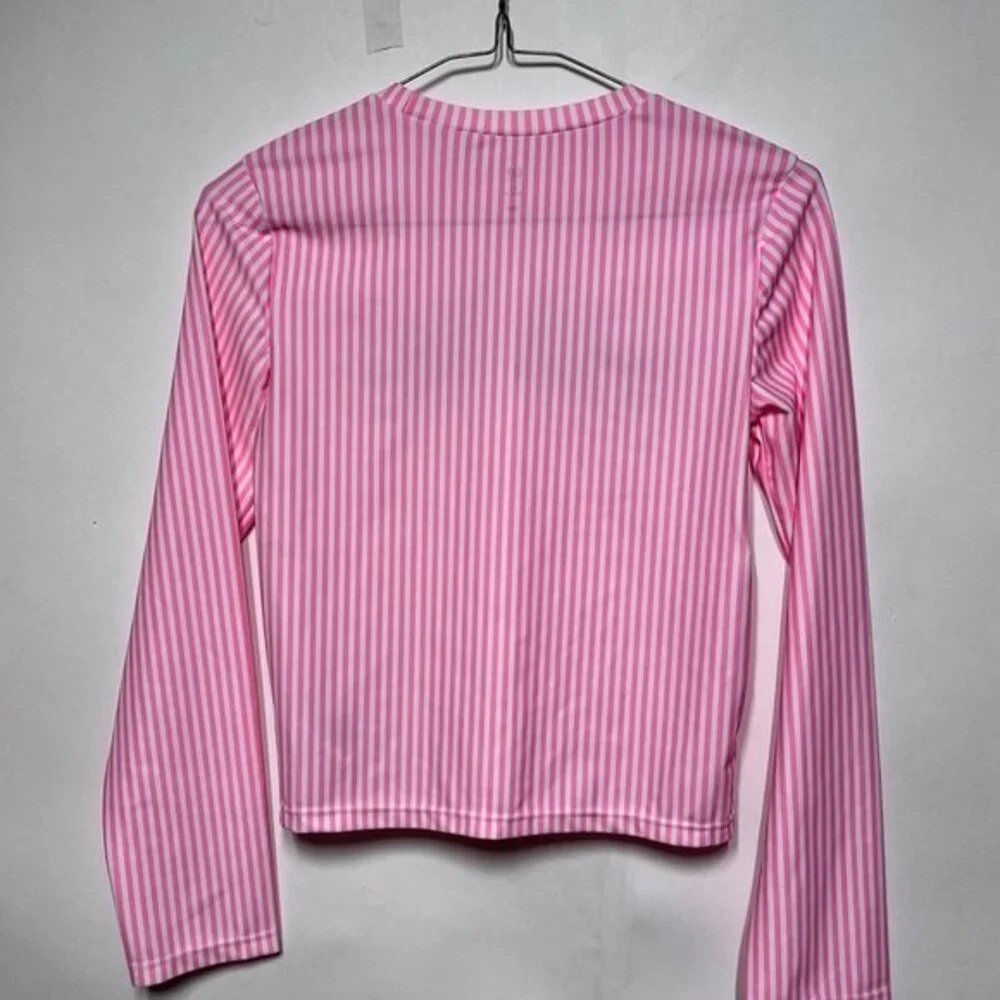 Gap Kids Sea Ya Graphic Rash Guard Swim Shirt Long Sleeves Pink White Stripes XX